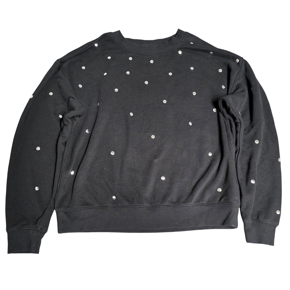 LOFT Studded Crew Neck‎ Sweatshirt Women's Size M Black Cotton Blend Long Sleeve